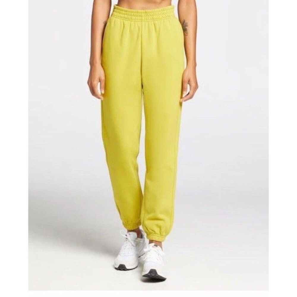 CALIA Womens Jogger Sweatpants Size M Lime Green Fleece Lined Elastic Waist